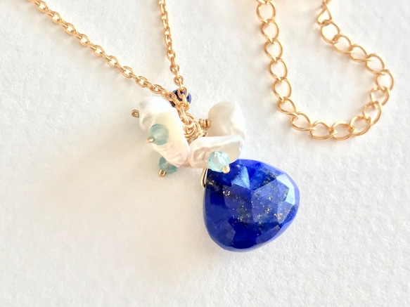 K14GF Lapis lazuli and Kesipearl Necklace 第7張的照片