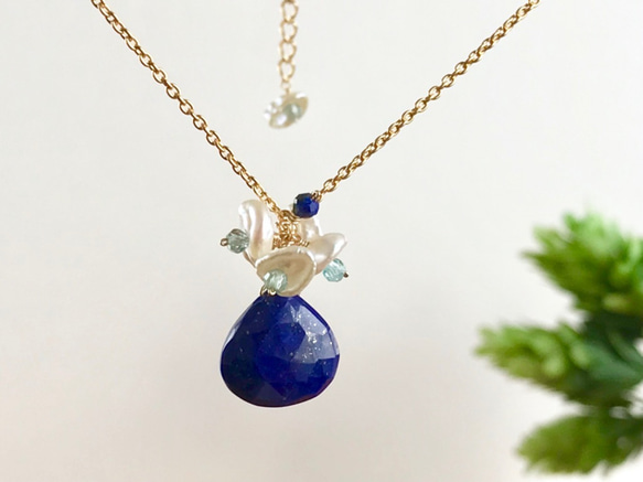 K14GF Lapis lazuli and Kesipearl Necklace 第10張的照片