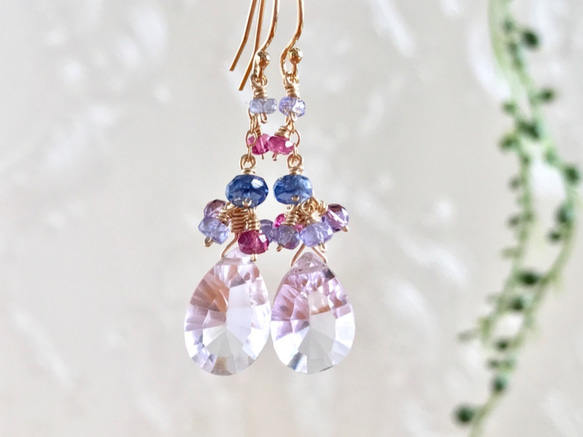 K14GF Pink Amethyst Earrings 第1張的照片