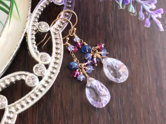 K14GF Pink Amethyst Earrings 第2張的照片