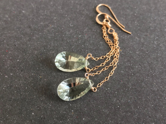 K14GF Green Amethyst Earrings 第2張的照片