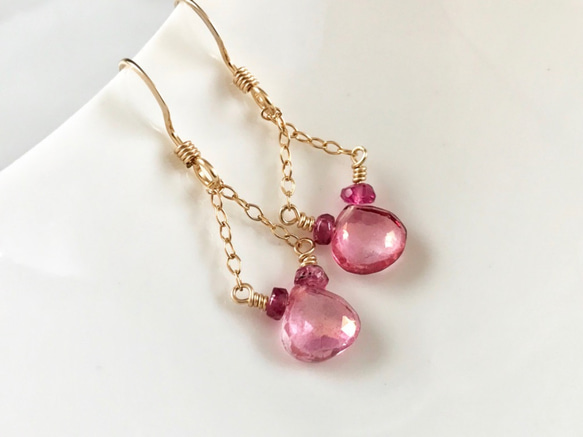 K14GF Pink Topaz Earrings 第7張的照片