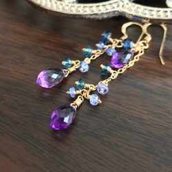 K14GF Amethyst Asymmetry Design Earrings 第2張的照片