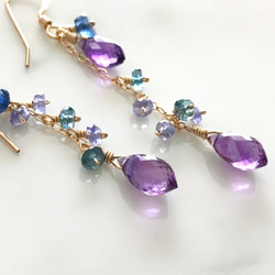 K14GF Amethyst Asymmetry Design Earrings 第3張的照片