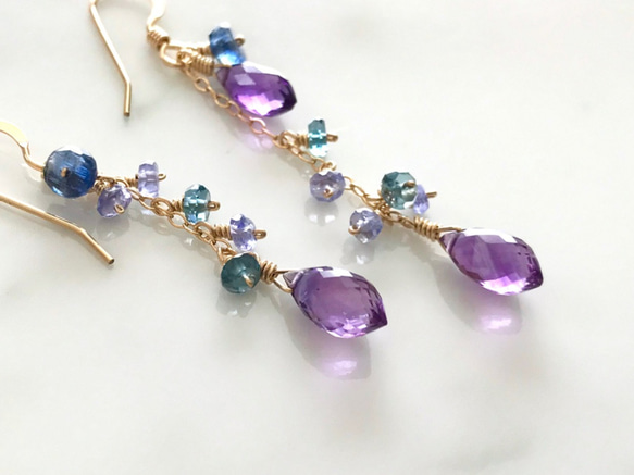 K14GF Amethyst Asymmetry Design Earrings 第3張的照片