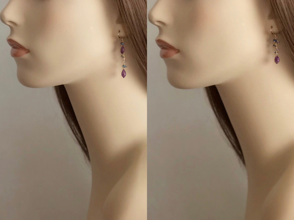 K14GF Amethyst Asymmetry Design Earrings 第5張的照片