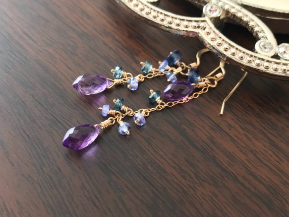 K14GF Amethyst Asymmetry Design Earrings 第10張的照片