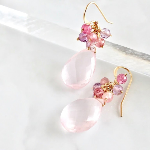 【限定品】 大粒ローズクォーツ ピアス/イヤリング ピアス 初桜(K14GF) その他