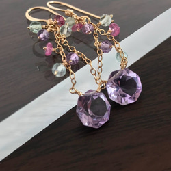 K14GF Pink Amethyst Earrings 第2張的照片