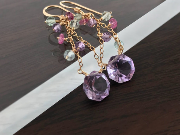 K14GF Pink Amethyst Earrings 第2張的照片