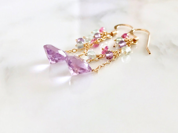 K14GF Pink Amethyst Earrings 第3張的照片