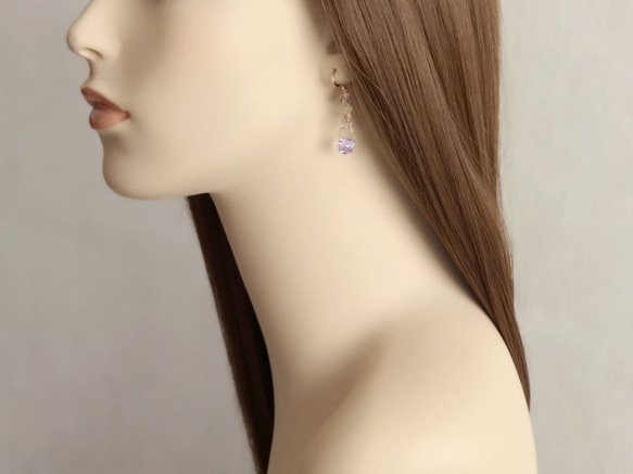 K14GF Pink Amethyst Earrings 第5張的照片