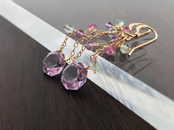 K14GF Pink Amethyst Earrings 第8張的照片