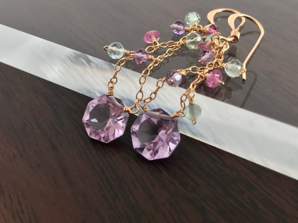 K14GF Pink Amethyst Earrings 第10張的照片