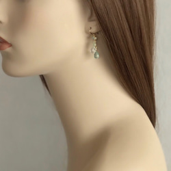 K14GF Silky Quartz and Prehnite Earrings 第5張的照片