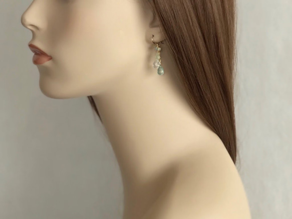 K14GF Silky Quartz and Prehnite Earrings 第5張的照片