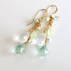 K14GF Silky Quartz and Prehnite Earrings 第7張的照片