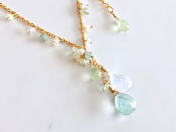 K14GF Silky Quartz and Prehnite Necklace 第6張的照片