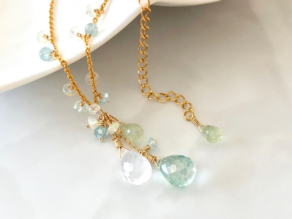 K14GF Silky Quartz and Prehnite Necklace 第1張的照片