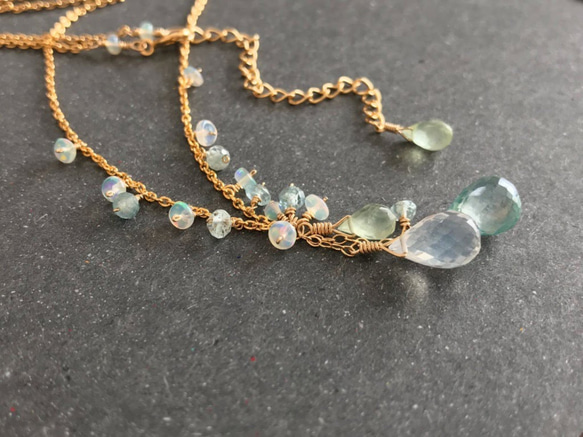 K14GF Silky Quartz and Prehnite Necklace 第10張的照片