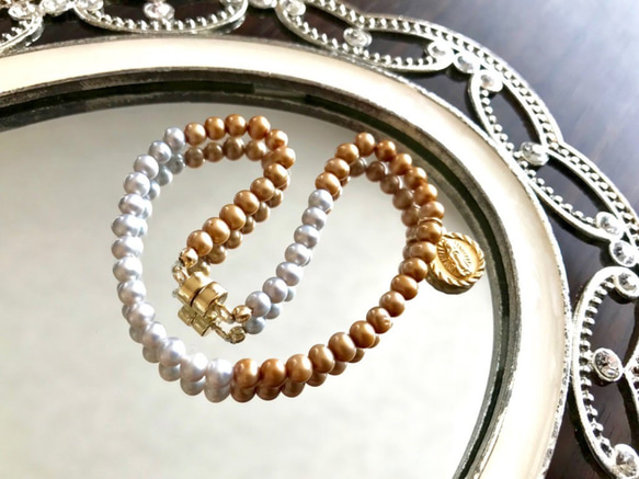 K14GF Twe color Freshwater pearl bracelet 第7張的照片