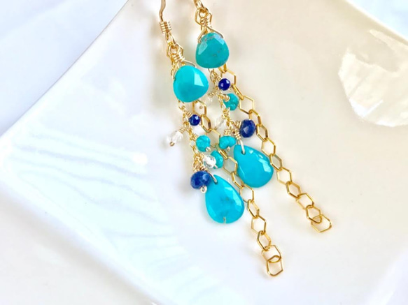 K14GF Sleeping Beauty Turquoise Earrings 第7張的照片