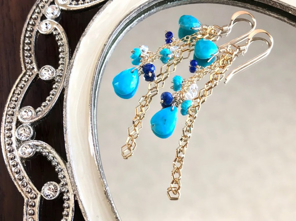 K14GF Sleeping Beauty Turquoise Earrings 第8張的照片