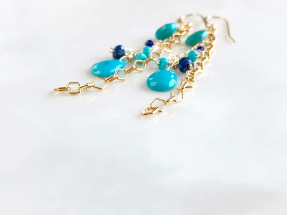 K14GF Sleeping Beauty Turquoise Earrings 第9張的照片