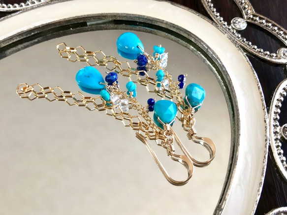 K14GF Sleeping Beauty Turquoise Earrings 第10張的照片