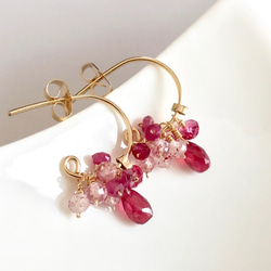 K14GF Extremely small Ruby gradation earrings 第1張的照片