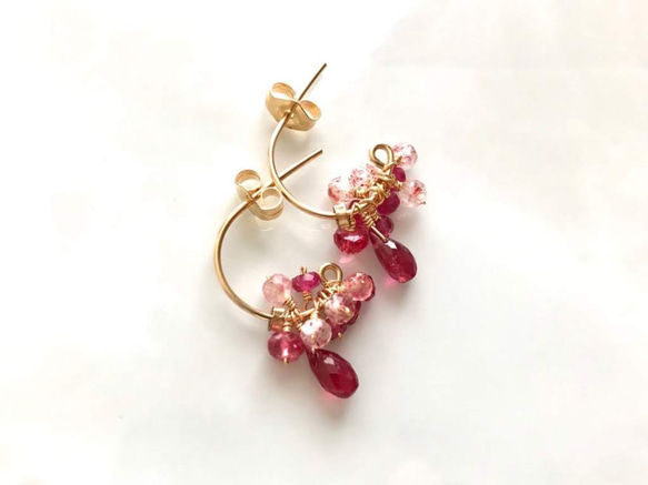 K14GF Extremely small Ruby gradation earrings 第6張的照片