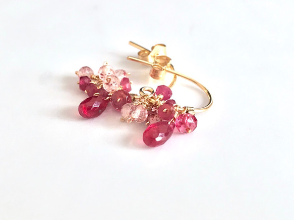 K14GF Extremely small Ruby gradation earrings 第8張的照片