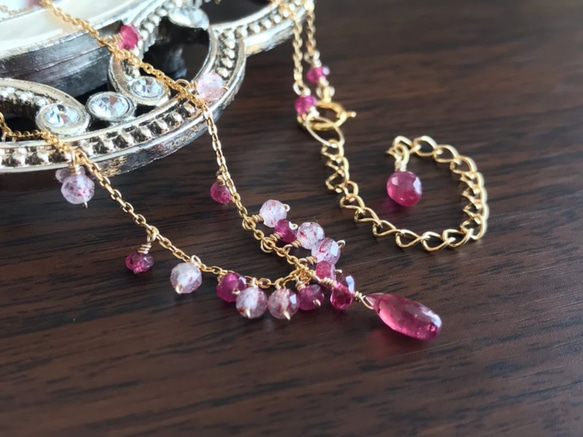 K14GF Extremely small Ruby gradation necklace 第7張的照片