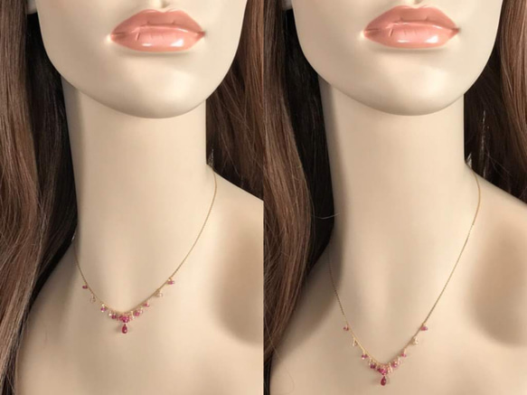 K14GF Extremely small Ruby gradation necklace 第5張的照片
