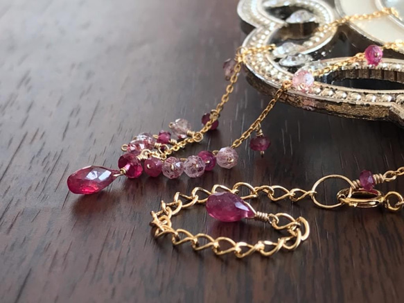 K14GF Extremely small Ruby gradation necklace 第2張的照片