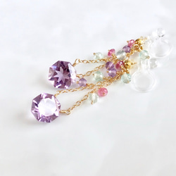 K14GF Pink Amethyst Clip Earrings 第1張的照片