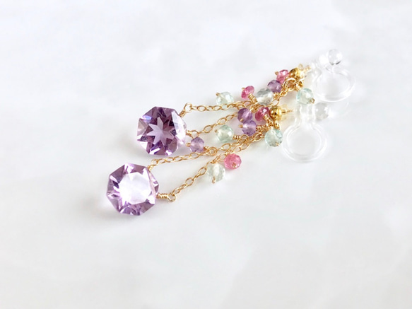 K14GF Pink Amethyst Clip Earrings 第1張的照片