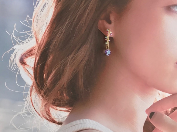 K14GF Pink Amethyst Clip Earrings 第5張的照片