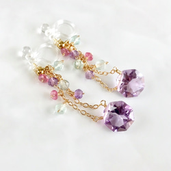 K14GF Pink Amethyst Clip Earrings 第7張的照片