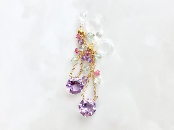 K14GF Pink Amethyst Clip Earrings 第10張的照片