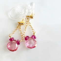 K14GF Pink Topaz Clip Earrings 第1張的照片