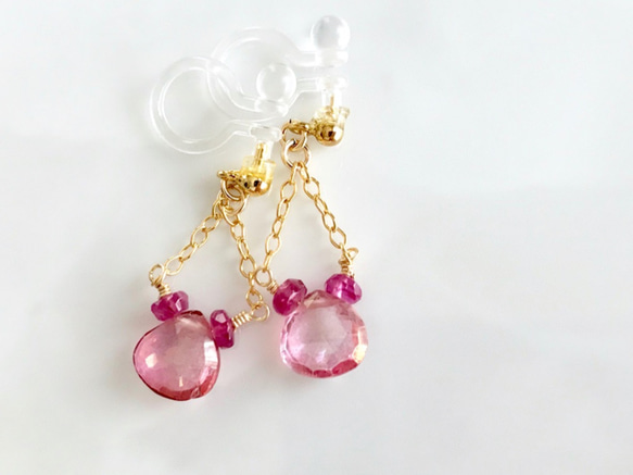 K14GF Pink Topaz Clip Earrings 第1張的照片