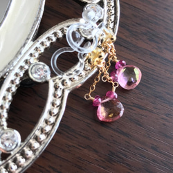 K14GF Pink Topaz Clip Earrings 第2張的照片