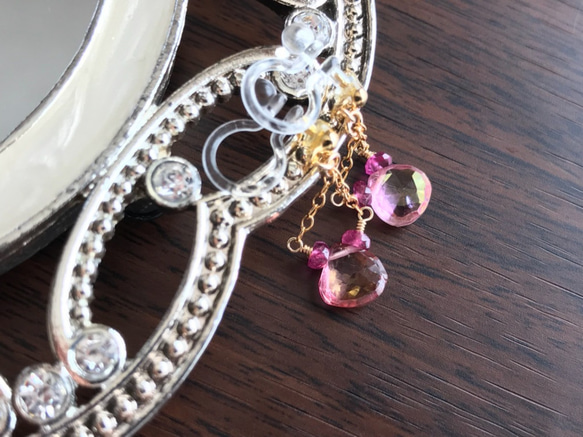 K14GF Pink Topaz Clip Earrings 第2張的照片