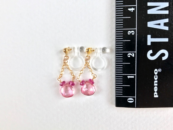 K14GF Pink Topaz Clip Earrings 第4張的照片