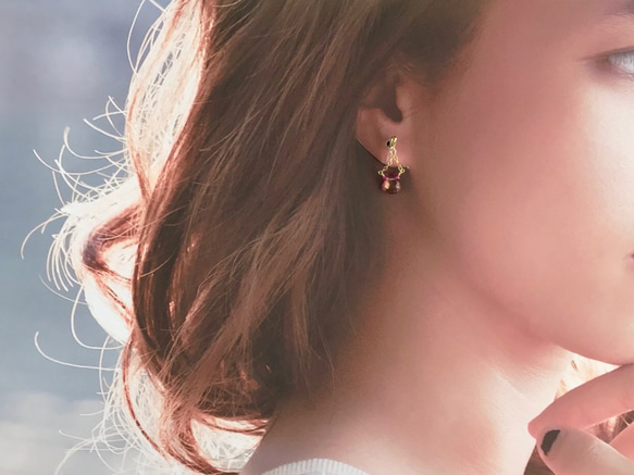 K14GF Pink Topaz Clip Earrings 第5張的照片