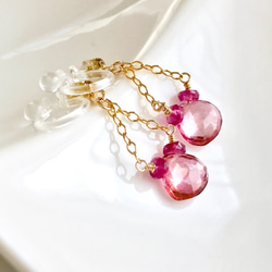 K14GF Pink Topaz Clip Earrings 第7張的照片