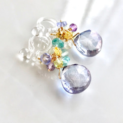 K14GF Coated crystal Clip Earrings 第1張的照片