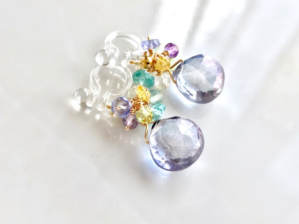 K14GF Coated crystal Clip Earrings 第1張的照片