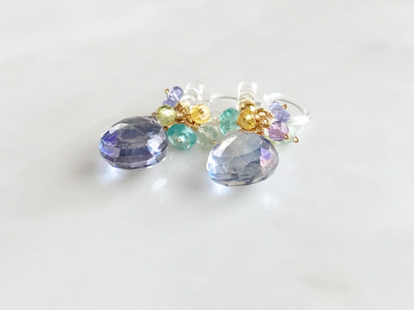 K14GF Coated crystal Clip Earrings 第3張的照片